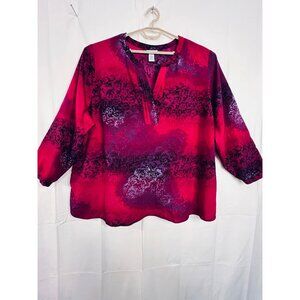 Catherines Womens 4X Red & Purple Floral Tunic Blouse Fairy Comfy Pintuck